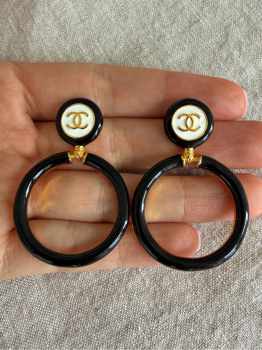 Chanel Black and White CC Hoop Earrings & White CC Hoop Earrings
